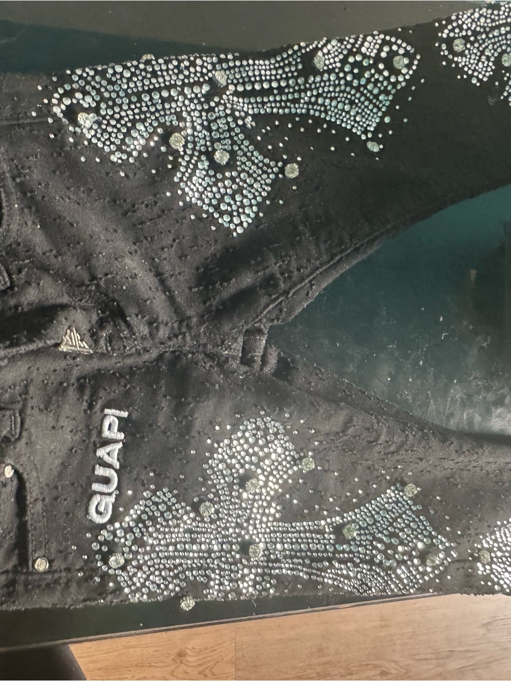 Black Rhinestone-Embellished Jeans - Picture 2 of 2